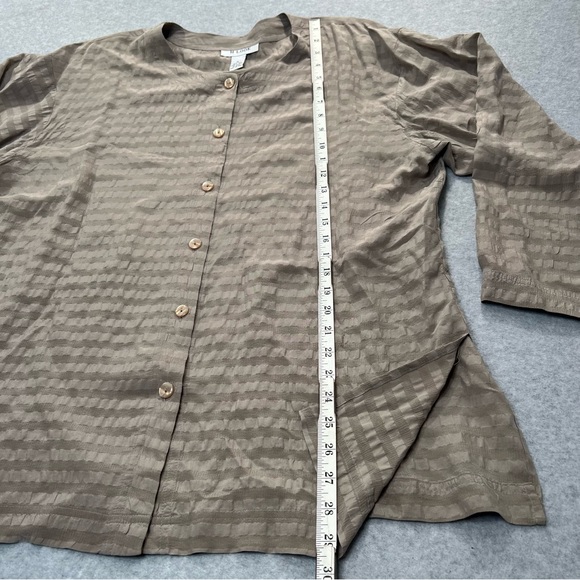 H Look Silk Blouse Button Up Puckered textured stripes M oversized - Picture 2 of 12
